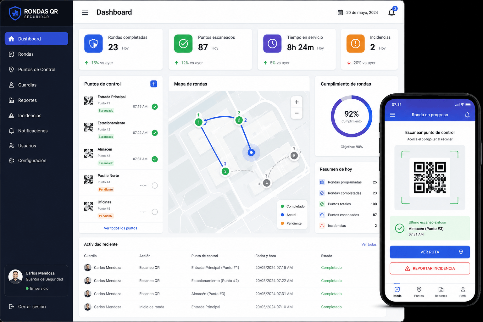 Software de rondas QR para guardias de seguridad